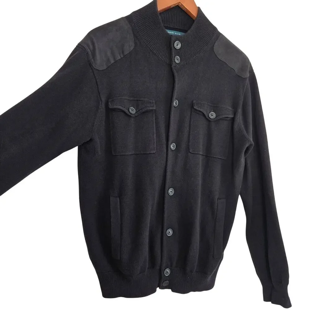 Perry Ellis Men’s Utility Cardigan Military‑Style Patches Mock Neck Size Small